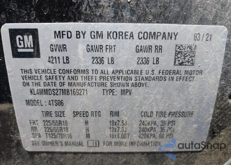 2021 Buick Encore Gx Fwd Select из США, поврежденный, VIN KL4MMDS27MB169271